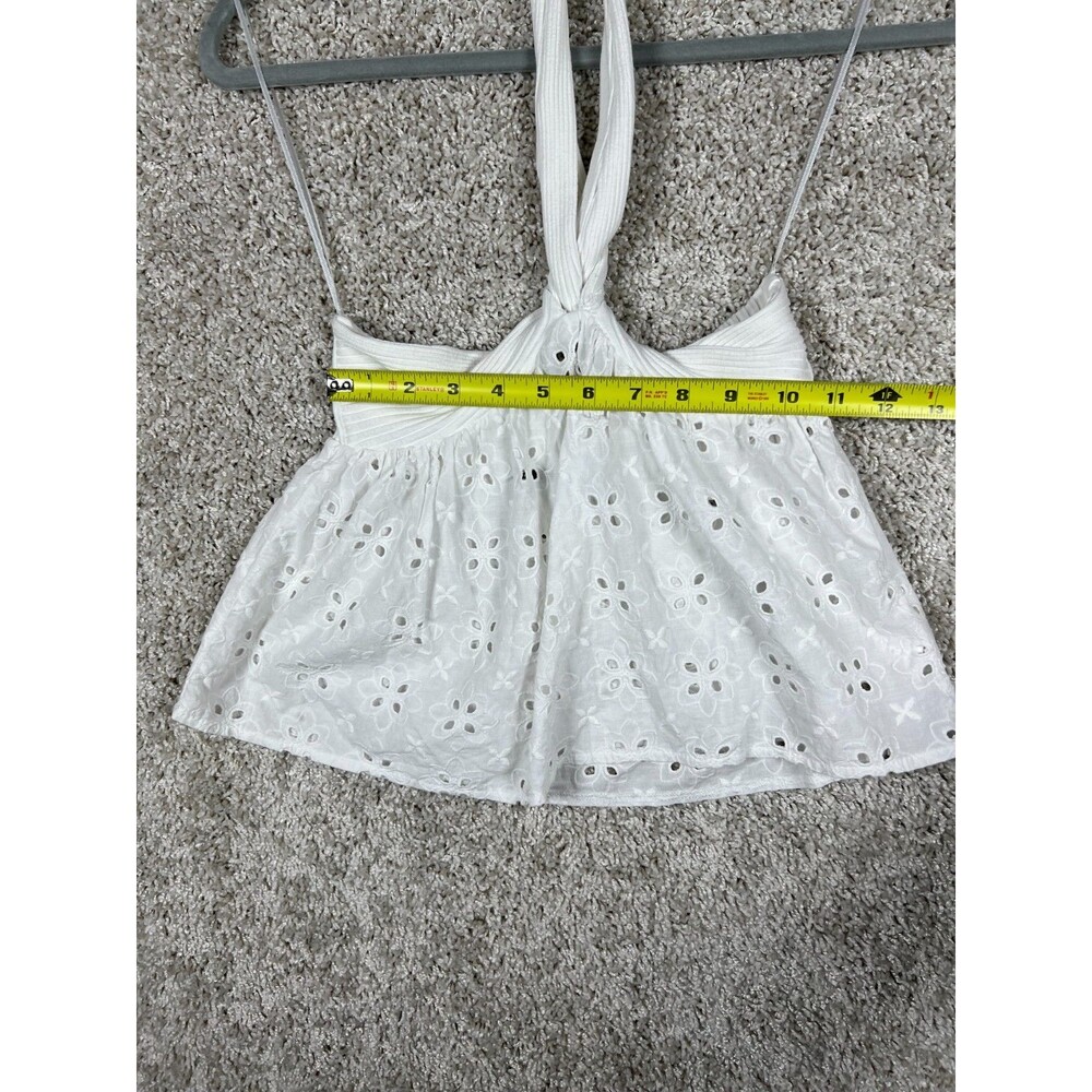 Zara White Eyelet Halter Top Womens Small Cottagecore Coquette - Picture 2 of 8
